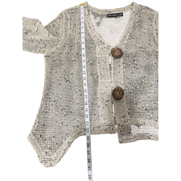 Nina Leonard Open Knit Cardigan Bolero Sweater Button-Front Beige Womens Size XL - Picture 7 of 8